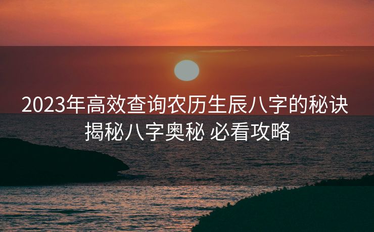 2023年高效查询农历生辰八字的秘诀 揭秘八字奥秘 必看攻略