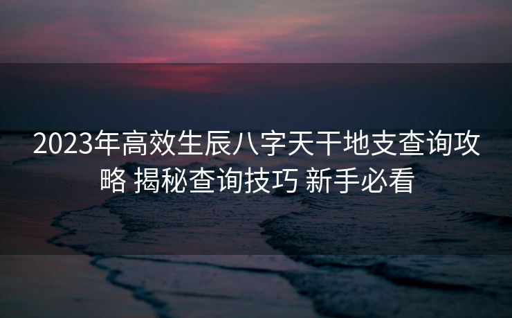 2023年高效生辰八字天干地支查询攻略 揭秘查询技巧 新手必看